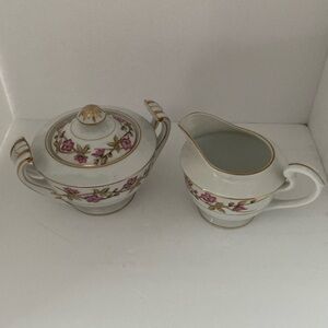 Valmont China Briar Rose Creamer and Covered Sugar with Lid  Excellent Condition